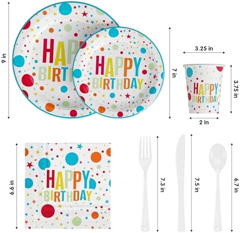 Exquisite 350 Pcs Blue Happy Birthday Plates and Napkins Set, Blue Birthday Plates Set, 50 Of Each 9" Dinner Plate, 7" Dessert Plate, 12 oz Cups, Napkins & Cutlery Plastic Dinnerware Set - Image 2