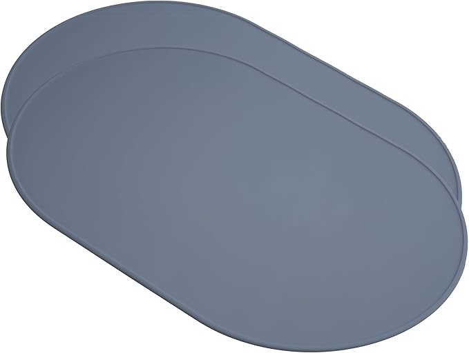 LINE+ARC Waterproof, Stain-Resistant, Heat-Safe Silicone Degrē Placemats (20.5x13, Set of 2 Stonewash) 3mm-High Rim Adults Babies Easy-to-Clean Washable Oval Modern Non-Slip Dining Table Mats