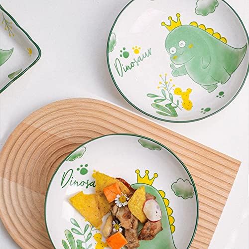 Set of 5 Porcelain Plates with Dinosaur Pattern, 7 inch Large Dessert Salad Ceramic Dinner Plates, Serving Pasta Dishes for Steak, Pasta, Pizza, Appetizer (Dishwasher & Microwave Safe) - Image 5