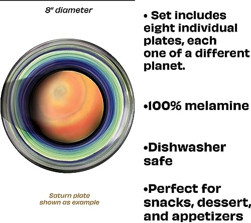 The Unemployed Philosophers Guild Planet Plates - 8" Melamine Astronomy Dessert Plates, Perfect for Appetizers and Snacks, Boxed Set of 8 - Image 4