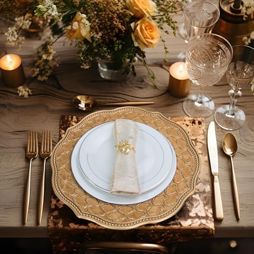 MAONAME Antique Gold Charger Plates Set of 6, 13" Moroccan Plate Chargers - Image 2