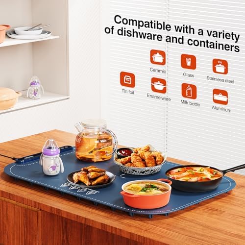 Warming Mat for Food, Voriah Electric Warming Tray with 99H Timer & 8 Temperature Settings, Foldable Food Warmer with °C/°F Switch, Keeps Food Warm at Buffets, Sabbath, Family Gatherings（Navy Blue） - Image 5