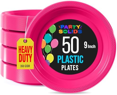 Party Solids Sturdy Hot Pink Plastic Plates 9" Party Plates 50 Pcs by Exquisite