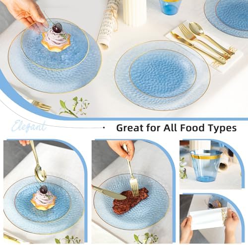 350PCS Blue Plastic Dinnerware Set, Blue and Gold Plastic Plates - Image 2