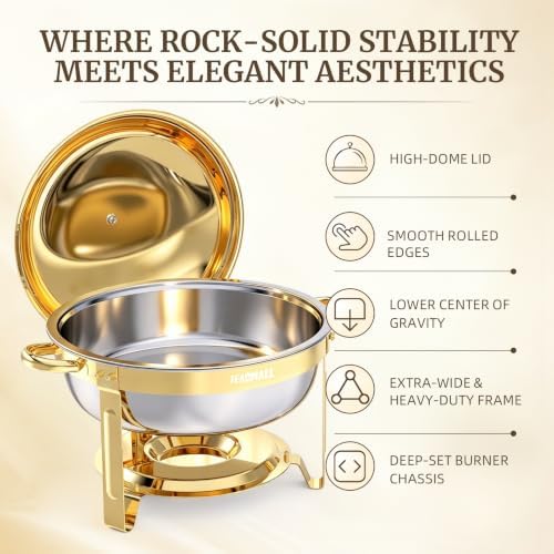 HEADMALL Chafing Dishes for Buffet 1 Pack, 6QT Gold Food Warmers for Parties Buffet Servers, Warming Trays for Wedding, Birthday Party or Holiday Celebration (1, Gold) - Image 2