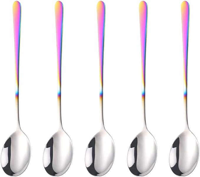 5-pieces Soup Dinner Spoon 8-Inch Rainbow Metal Korean Spoon Stainless Steel Table Spoons by Buyer Star