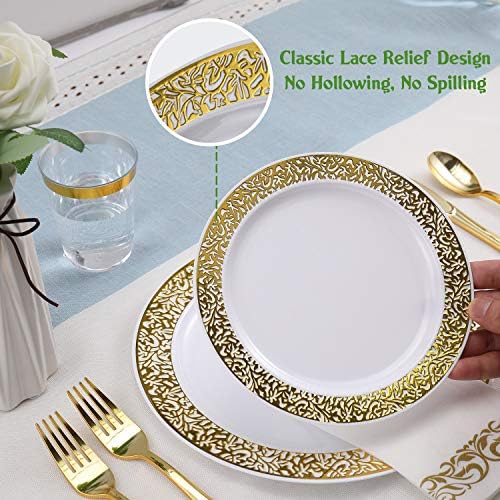FOCUSLINE 175 Pieces Gold Disposable Dinnerware Set for 25 Guests - Image 2