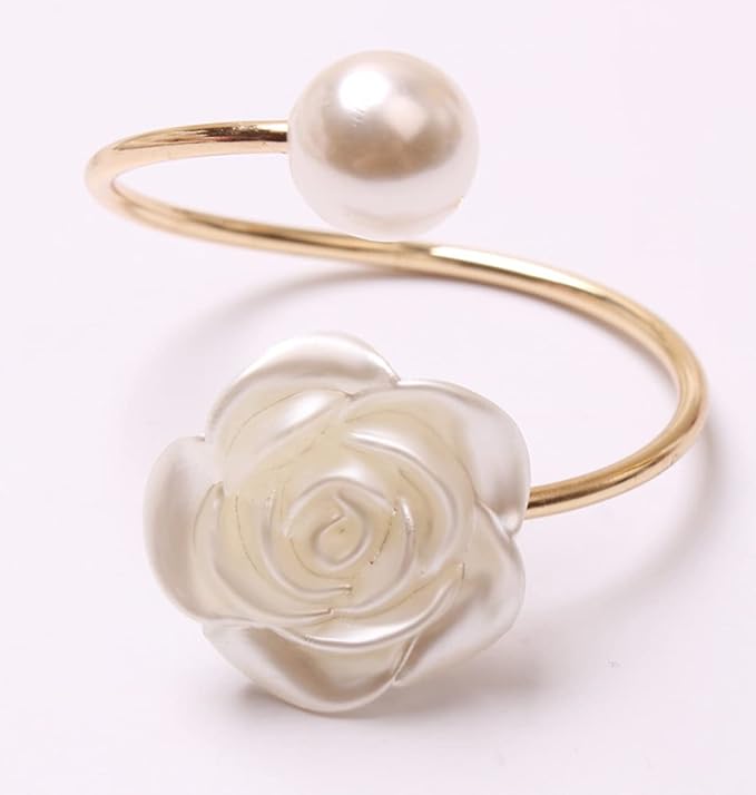 12Pcs Napkin Rings Pearl Napkin Holder Rose Napkin Buckles for Wedding Banquet Home Party Kitchen Decor Festival Dinning Table Decor