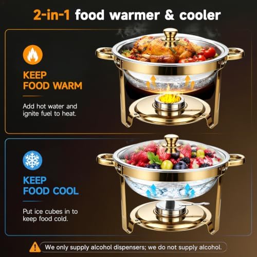 Gold Chafing Dishes for Buffet, 4 Pack 5QT Food Warmer Set for Home Parties - Image 4