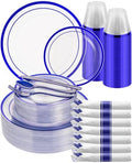 Goodluck 350 Pcs Disposable Clear Blue Plates and Napkins Party Supplies by GoodLuck