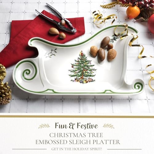 Spode Christmas Tree Embossed Sleigh Porcelain Serving Platter - Image 2