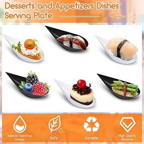 Tessco for you 200 Pcs 4" Mini Appetizer Plates, White, Black - Image 3