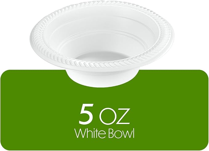PLASTICPRO 400 PCS White Plastic Bowls 5 oz Premium Quality Light Weight Dishes Disposable Small Plastic Bowls for Dessert Appetizers Soups for Parties Weddings
