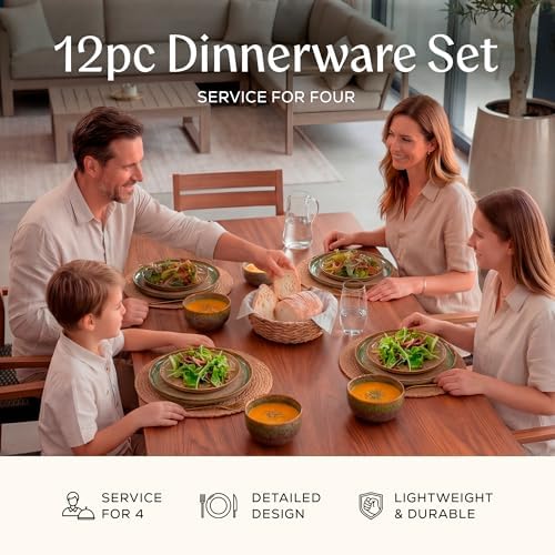 Joseph Sedgh Collection Durable Stoneware Dinnerware Set with Reactive Glaze Finish, 12-Piece, Alyssa Brown - Image 2