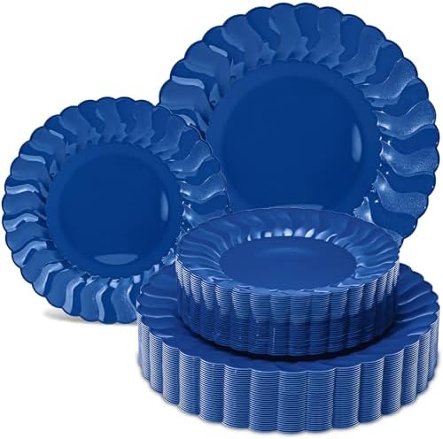 Lullaby 60PCS Navy Blue Scalloped Plastic Plate, Disposable Plate for Party by LULLABY