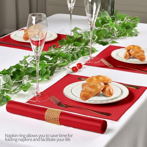 Red Satin Napkins and Napkin Rings Set, 100 Pack, 12 x 12 Inch - Image 3