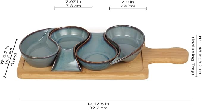 5-pc Porcelain Mini dip bowls for parties, Condiment serving tray, Mini Serving dishes for Olives, Nuts, Toppings; Ideal gift set for any occasion