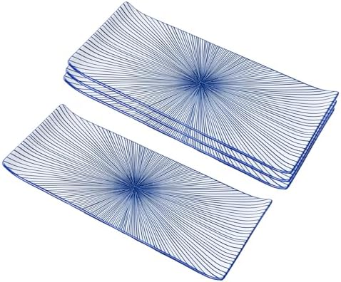 12" Rectangular Plates - Long Serving Trays for Sushi, Pasta, Chips, Appetizer, Cake - Ceramic Rectangle Platter for Party, Restaurant, Banquet (4Pack, Blue Radial) by DealbyBox