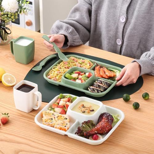 Unbreakable Rectangular Divided Plates for Adults 4 Sections Portion Control Plates Set of 2 White Plastic Dinner Plate for Camping Outdoor or Every Day Use - Image 2