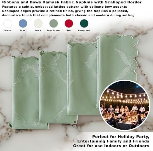Newbridge Holiday Ribbons Bows Sage Green Napkins, Set of 4 - Image 2