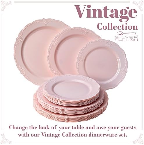 Vintage Collection Set of Blush Dinner, Salad & Dessert Plates - High Quality Embossed Rim Design Disposable Dinnerware - Great for Formal Dinners, Weddings, and Holidays (Set of 30) - Image 2