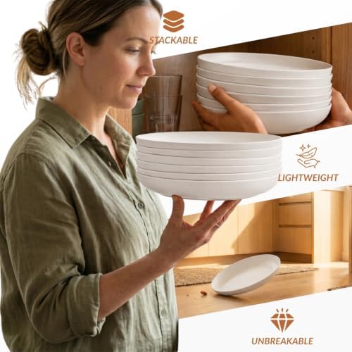 Homienly Large Deep Plates Set 10 inch Unbreakable Wheat Straw Dinner Plates Set of 6 Lightweight Salad Plates for Party,Camping Microwave & Dishwasher Safe Reusable Plastic Plates for Dessert (White) - Image 5