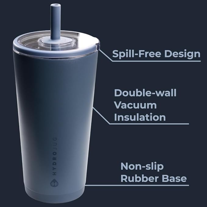 HydroJug Everyday Tumbler 20 oz – Ceramic-Lined Insulated Tumbler with Straw and Soft-Touch Lid, Cup Holder Friendly, Double-Wall Vacuum Insulation, Reusable Travel Cup – Cascade