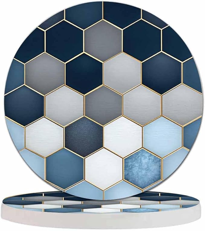 Soft Blue Gradient Cubes Drink Coasters Modern Marble Geometric Diamond Luxury Marbling Grid Housewarming Presentss for New Home Present for Friends,2 Pcs,4 X 4 X 0.35 Inches