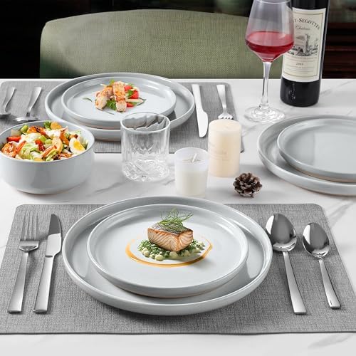 LIANYU Ceramic Dinnerware Dish Sets, Plates and Bowls Sets for 8, 24 PCS Dishware with Dinner Salad Plate and Cereal Bowls, Oven & Dishwasher Safe, Scratch Resistant, Glacier Gray - Image 4