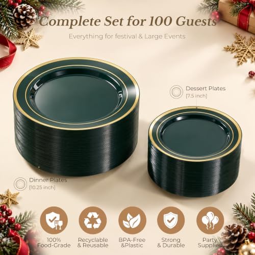 BESTVIP 200PCS Green with Gold Plastic Plate - Image 6