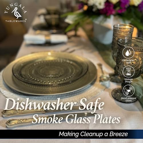 Smokey Black Hobnail Dinner Plates Set of 4 Pressed Glass 10.5 Inch - Image 3