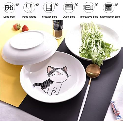 Set of 5 Ceramic Plates with Cute Cat Design, 7.28 inch Large Dessert Salad Porcelain Dinner Plates, Ceramic Dessert Dishes for Steak, Pasta, Pizza, Appetizer ( Dishwasher & Microwave Safe Dinnerware) - Image 4