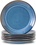HASENSE Salad Dessert Plates, 8 Inch Ceramic Dinner Plate Set of 6, Small Round Serving Dishes for Appetizer, Fruit, Cake, Snack, Blue Reactive Glaze Kitchen Gift, Microwave Dishwasher Safe by Hasense