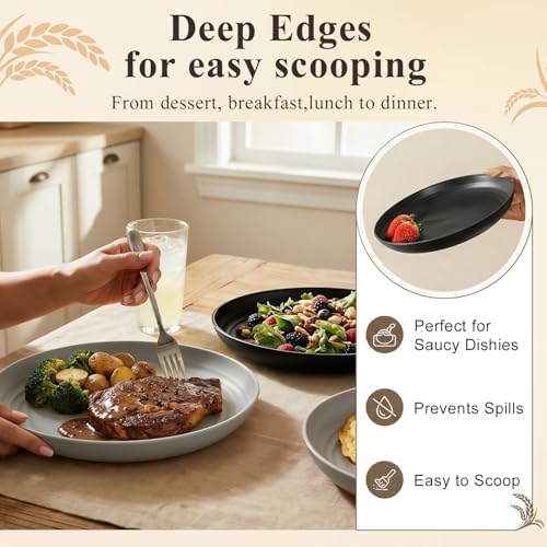 10 Inch Kitchen Plates Set of 8, Microwavable Plates - BlackGrey - Image 5
