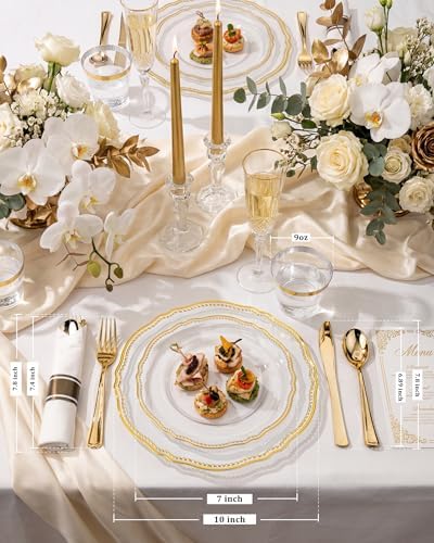 Hioasis 175 Pcs Clear Gold Plastic Plates Wedding & Party - Image 2