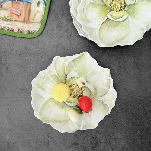 UP Magnolia Melamine Dessert Plates, Floral-Shaped Small Serving Plates, for Appetizer, Snacks, and Side Dishes, Green, 7.5 x 7 Inch, Set of 4 - Image 4