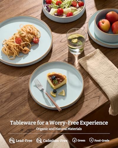 Famiware Plates and Bowls Set with Rim, Stoneware Dinnerware Sets for 4 - Image 3