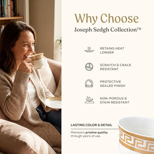 Joseph Sedgh Collection Golden Greek Key Bone China Dinnerware Set, 20-Piece - Image 6
