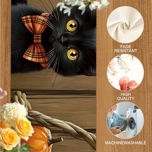 ANNA QUEEN Black Cat Table Runner and Placemats Set of 6, 13"x72" Table Runner with 12"x18" Placemats, Fall Pumpkin and Cat Dining Table Set for Halloween Kitchen Decor - Image 4