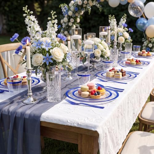 I00000 350Pcs Dark Blue Plastic Dinnerware Set,Clear Plates for 50 Guests - Image 2