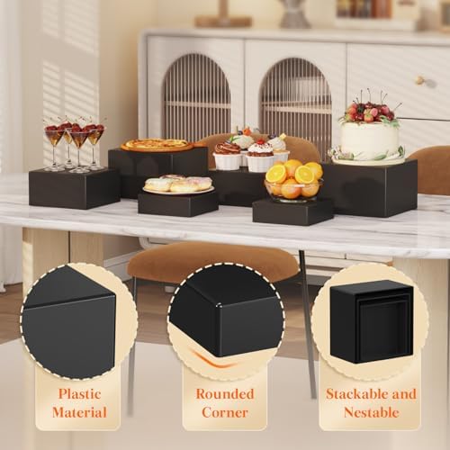 Lifewit Buffet Risers, 6 Pcs Plastic Dessert Table Display Set, Black - Image 6