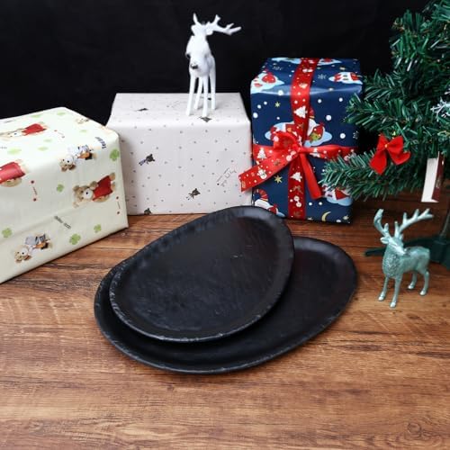 TP Melamine Serving Platters Set of 2, 12" and 14" Oval Serving Trays for Food, Fruits, Snacks, Appetizers and Desserts, Lightweight Plates Set for Home Parties Indoors & Outdoors, Black - Image 7