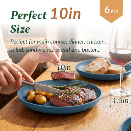 Homienly Unbreakable Salad Plates Wheat Straw Plates Set of 6 Lightweight Dinner Plates for Picnic,RV,Kitchen Large Deep Plates Set for Bread and Butter,Breakfast Microwave & Dishwasher Safe (Blue) - Image 2