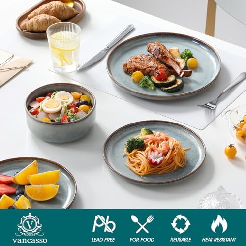 vancasso PLAYA Plates and Bowls Sets, 24 Pieces Light-Blue Dinnerware Sets for Kitchen, Reactive Glaze Dishes Set for 8, Dishwasher and Microwave Safe - Image 3