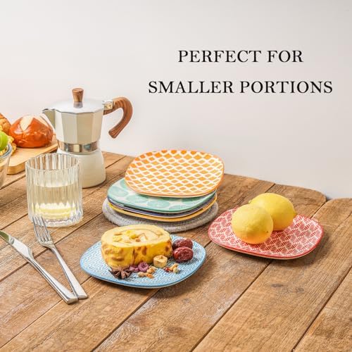 Selamica Porcelain Small Plates - 6 Inch Dessert, Appetizer & Salad Plates - Microwave & Dishwasher Safe - Set of 6 - Assorted Color - Image 3