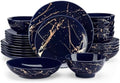 LOVECASA Plates and Bowls Sets for 6, 24 Pieces Porcelain Dinnerware Sets, Dark Blue and Gold Dish Set Gold Splash Dishware Sets, Dishwasher Microwave Safe by LOVECASA