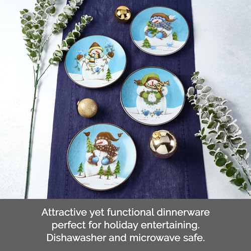 Pfaltzgraff Evergreen Ernie Snowman Porcelain Salad Plates, Set of 4, 8 Inch, Blue - Image 4