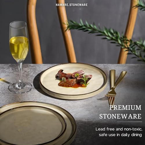 HaWare Stoneware Plates Set of 6, 7.9” Salad Plates, Reactive Glaze Ripple Ceramic Dish Set for Appetizer, Dessert, Scratch Resistant, Small Dinner Plate, Microwave and Dishwasher Safe, Saturn Khaki - Image 4