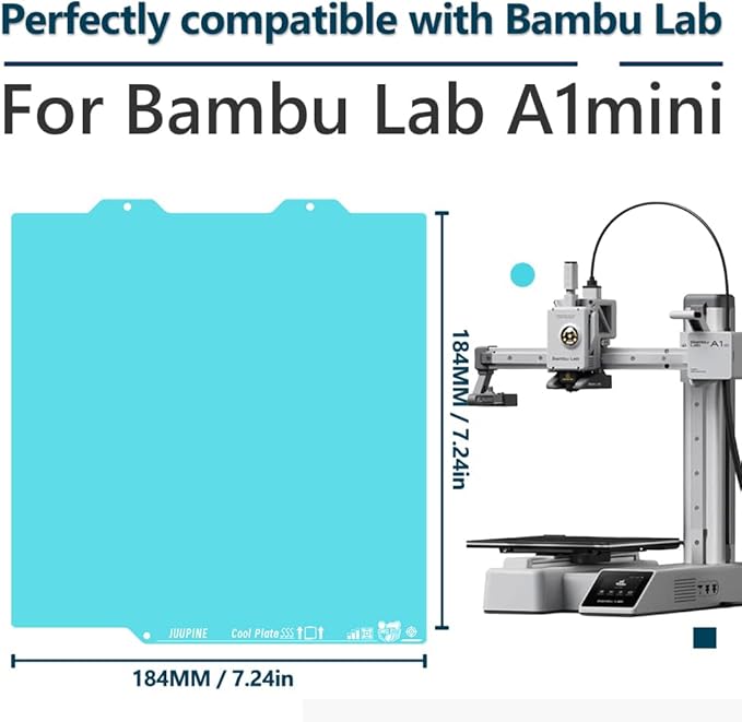 2.0 Upgraded OMG Cool Plate for Bambu Lab A1 MINI, 184x184mm Thicker Magnetic Bamboo Build Plate with Supertack Smooth Surface, Low-Temperature 3D Printer Bed Plate for PLA PETG Printing