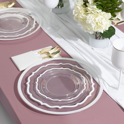 PLASTICPRO 32 Pack Elegant Disposable Plastic Plates Combo Set Includes 16 Dinner Plates and 16 Salad Plates Heavy Duty Fancy Party Plates Clear & White Contemporary Design - Image 3